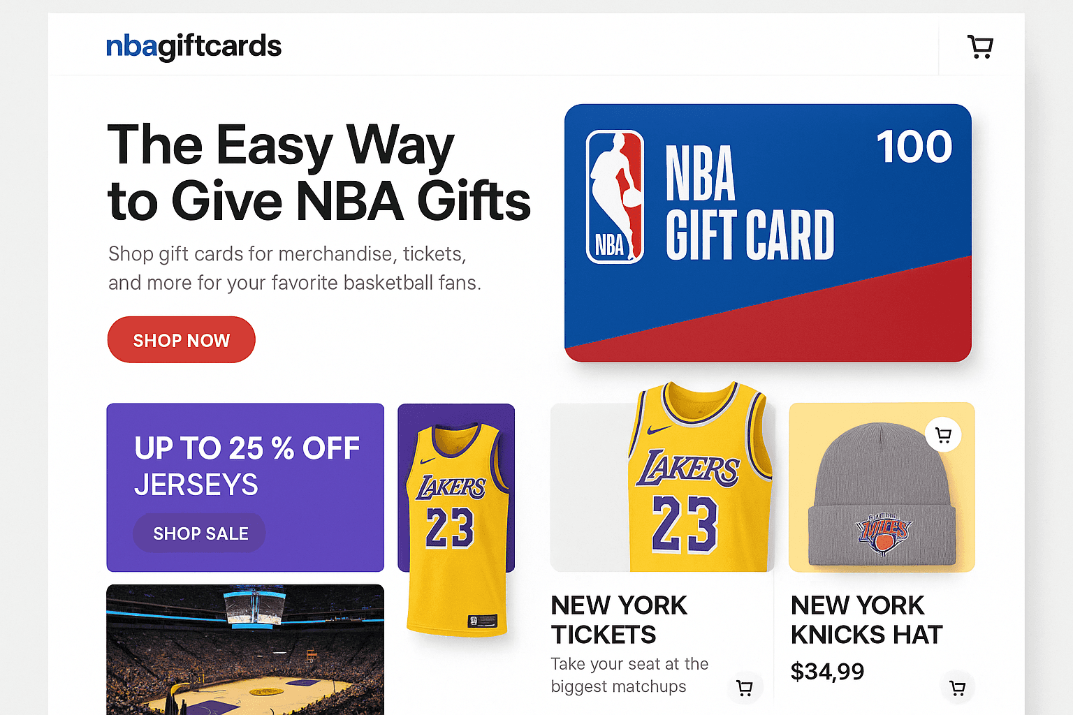 nbagiftcards.com website mockup